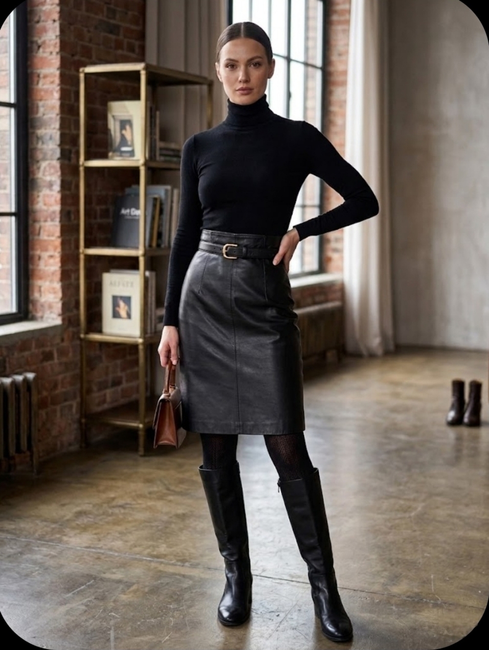 Vintage Classic Black Genuine Leather Pencil Skirt by Yucatan Bay XS